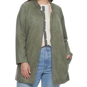 EVRI 2X Plus Olive Green Faux Suede Open Chore Car Barn Coat Utility Jacket